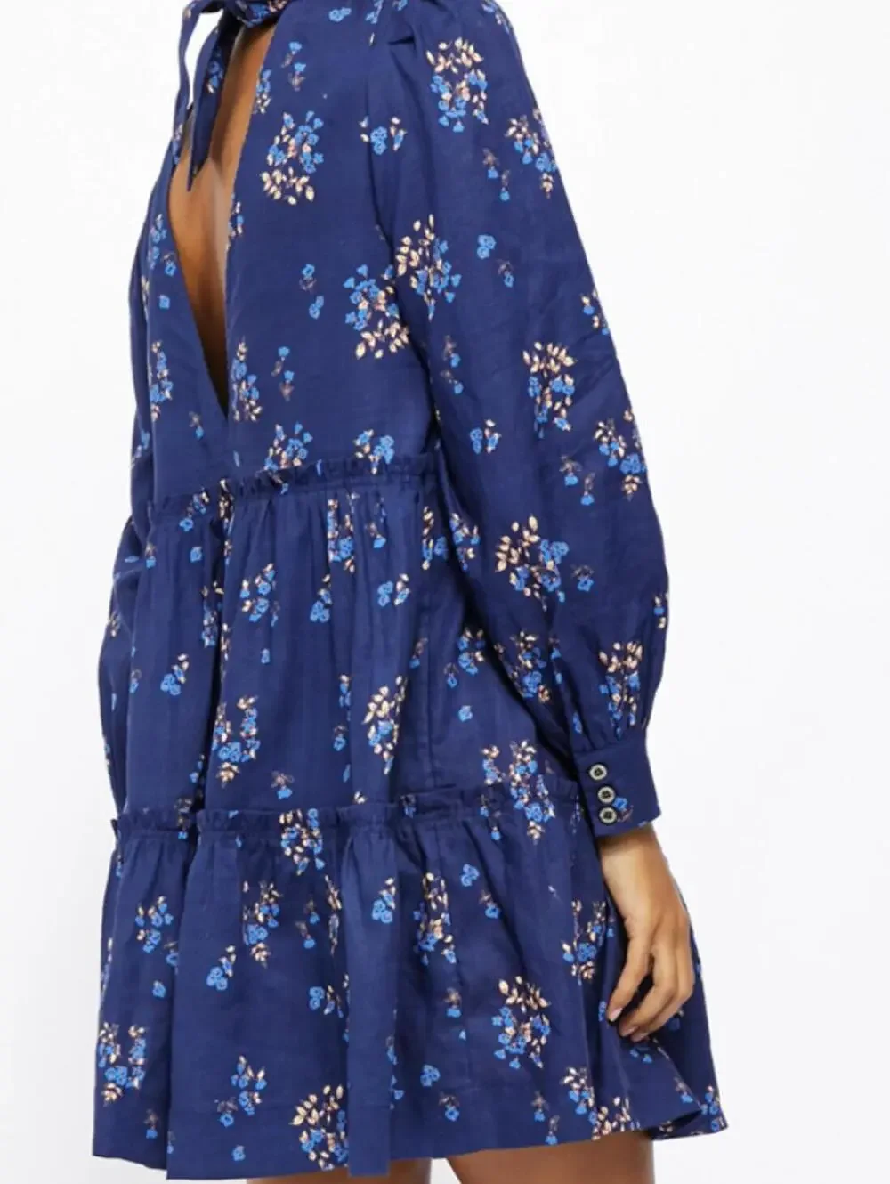 Free People Indigo Linen Blend Petit Fours Floral Mini Dress - Size - Small